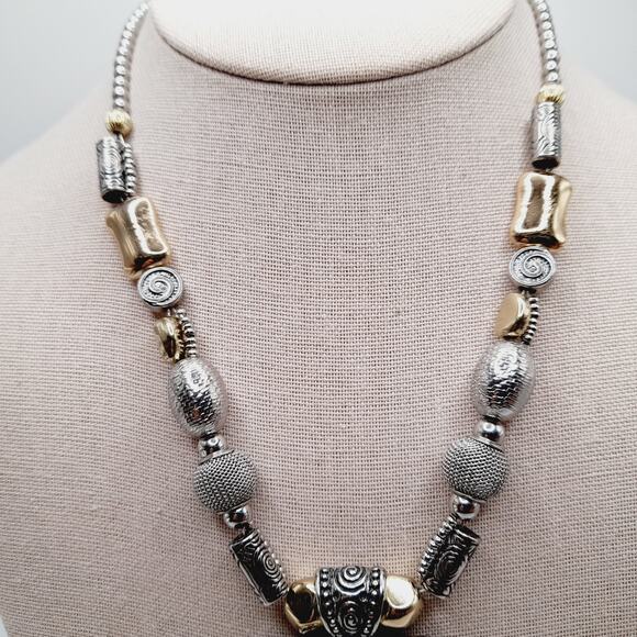 Chico’s Two-Tone Statement Pendant Necklace 20" Bold Mixed Metal Design - Picture 4 of 9